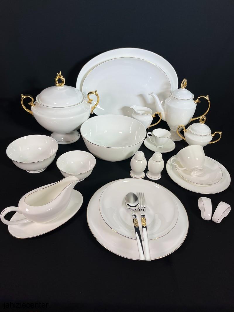 240019 سرویس چینی خارجی سفید دورطلا